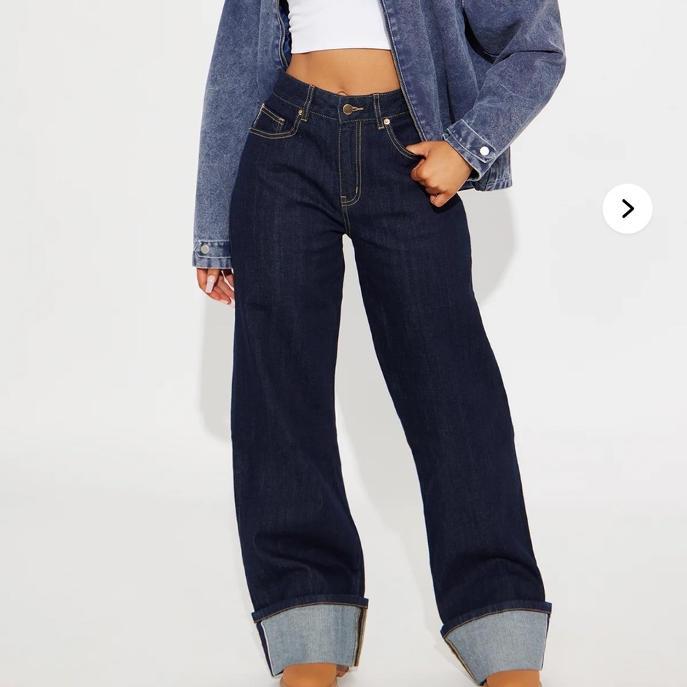 Premium Cuffed Straight Leg Jeans - Dark Wash